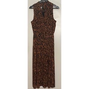 Vintage Jones New York Maxi Dress Women Size 8 Leopard‎ Print Pleated Sleeveless